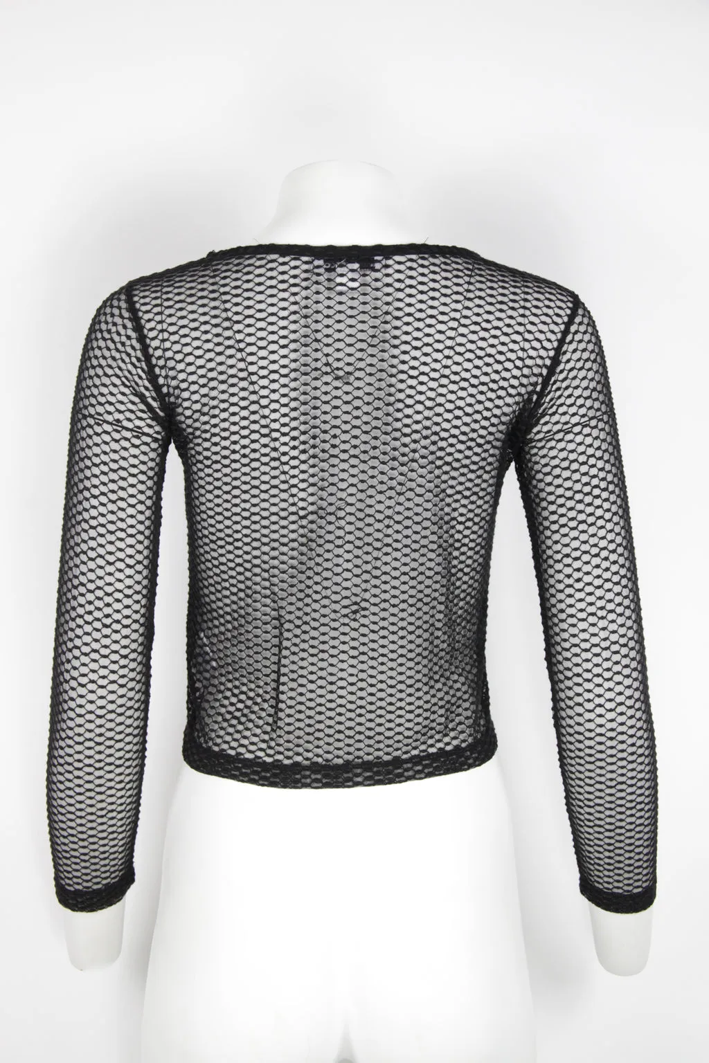 Black embroidered mesh top - S