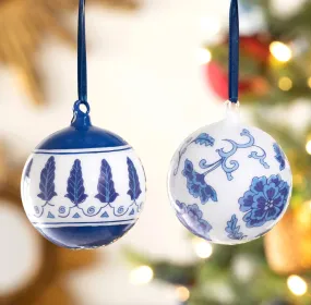 Blue and White Glass Ball Ornaments
