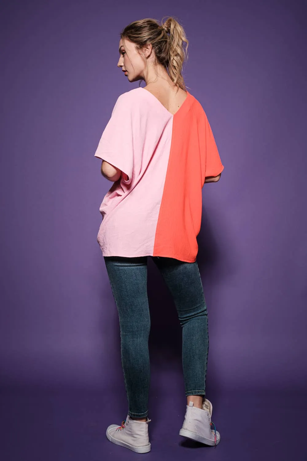 Color Block Tunic Blouse Top