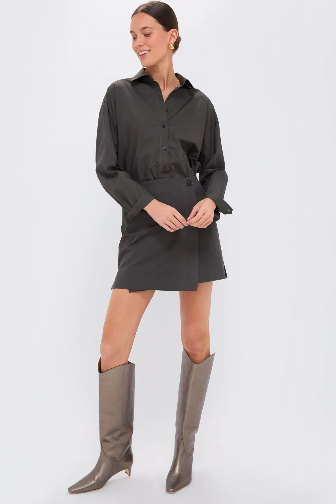 Deep Olive La Reina Mini Shirt Dress