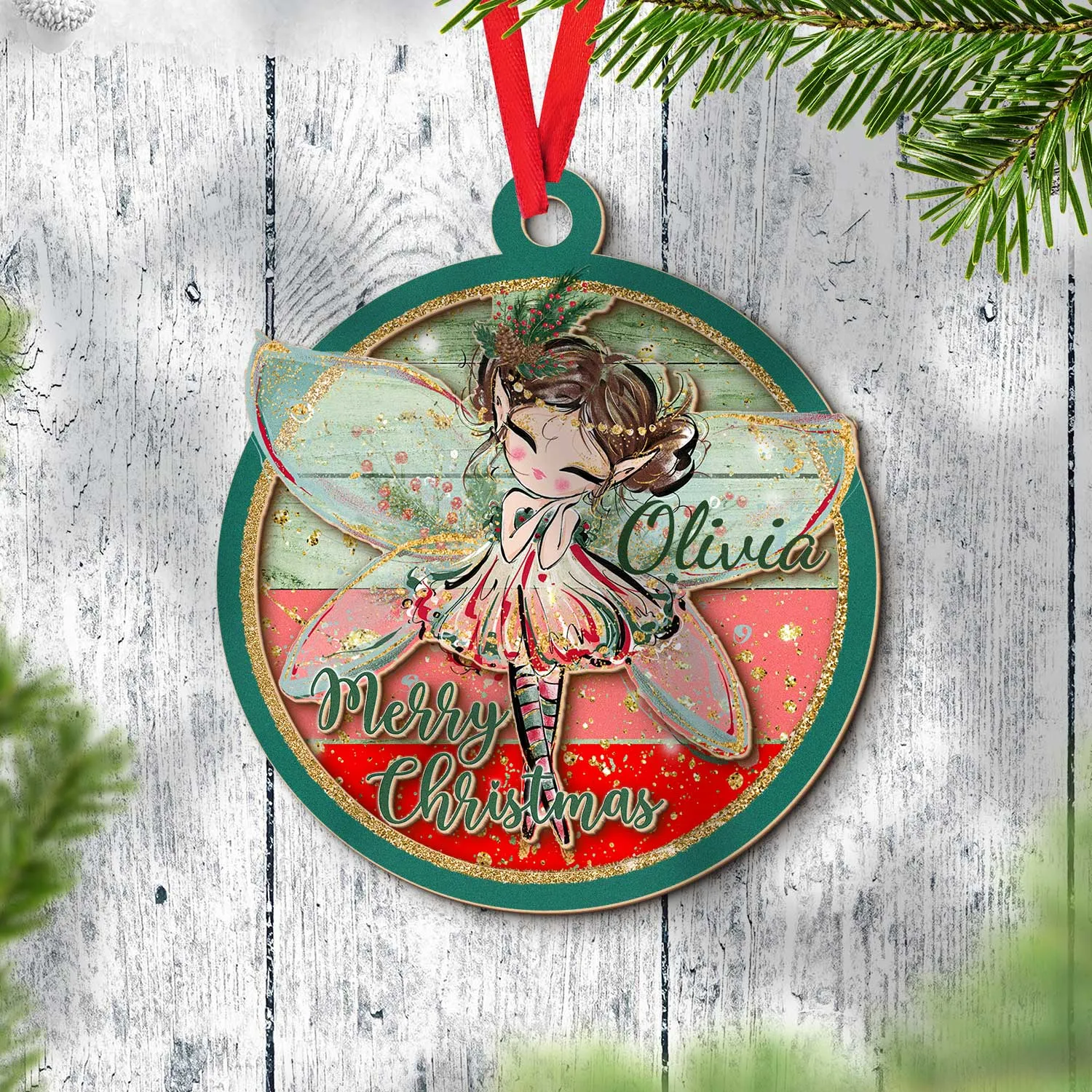 Layered Wooden Personalised Fairy Christmas Ornament