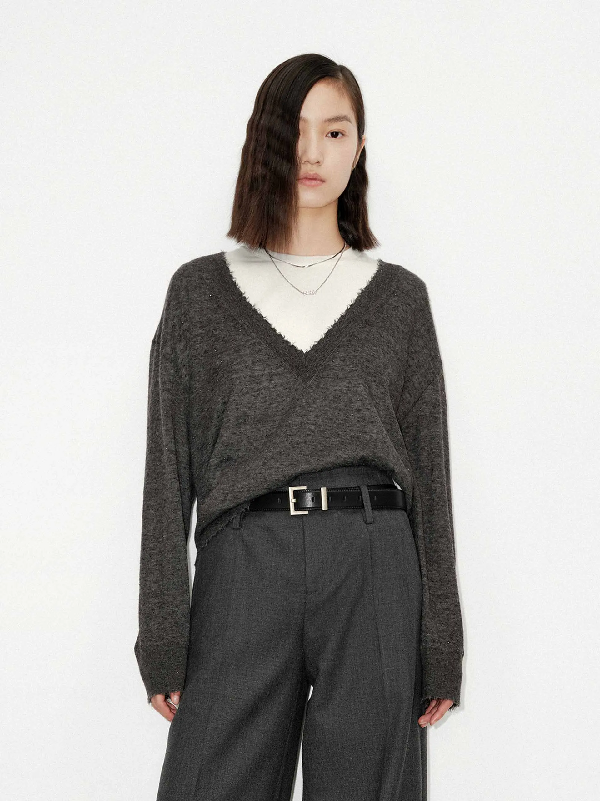 Loose V-neck Knit Sweater