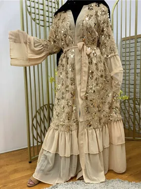 Luxury Gold Tassel Sequins Abaya