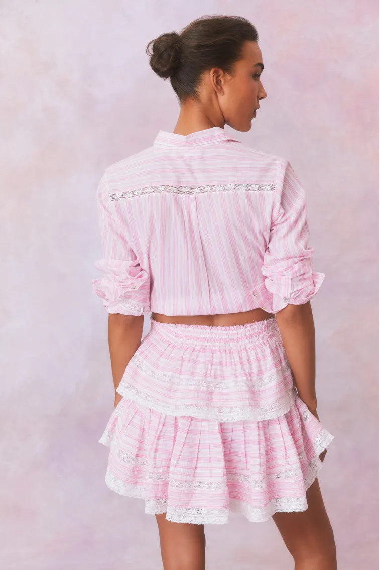 Ruffle Mini Stripe Cotton Skirt- CAPTIVA PINK