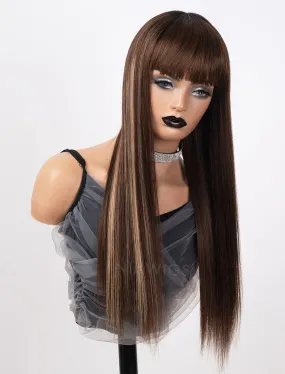 Scalp Top Highlight Wig Piano Color With Bangs Human Hair Wigs Machine Made